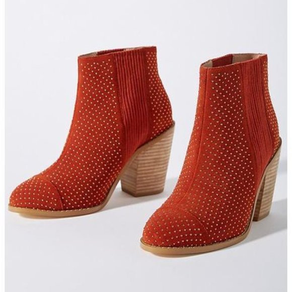 ANTHROPOLOGIE Rust Suede Micro-Studded Boots 7.5 - Picture 1 of 11